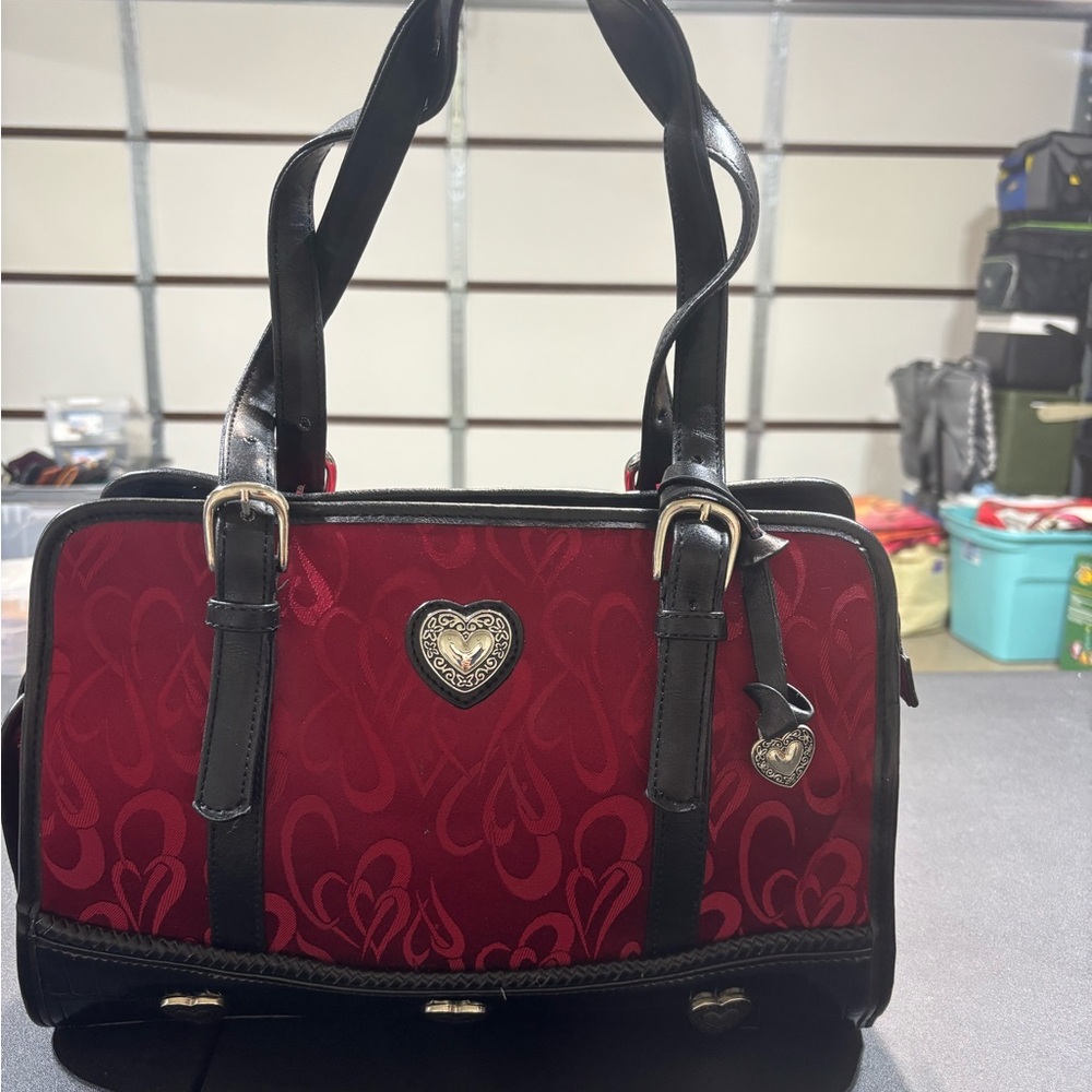 Brighton Red and Black Satchel with Structured Shape and Sturdy Handles
